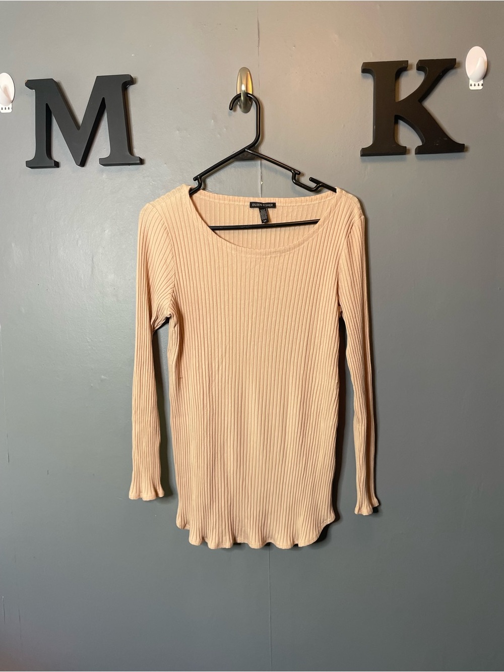 Eileen Fisher Ribbed Long-Sleeve Top‎ in Light Pink size small